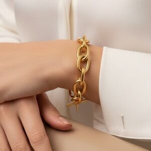 Classic Bold Gold Plated Chunky Link Bracelet – Tarnish-Proof Stainless Steel